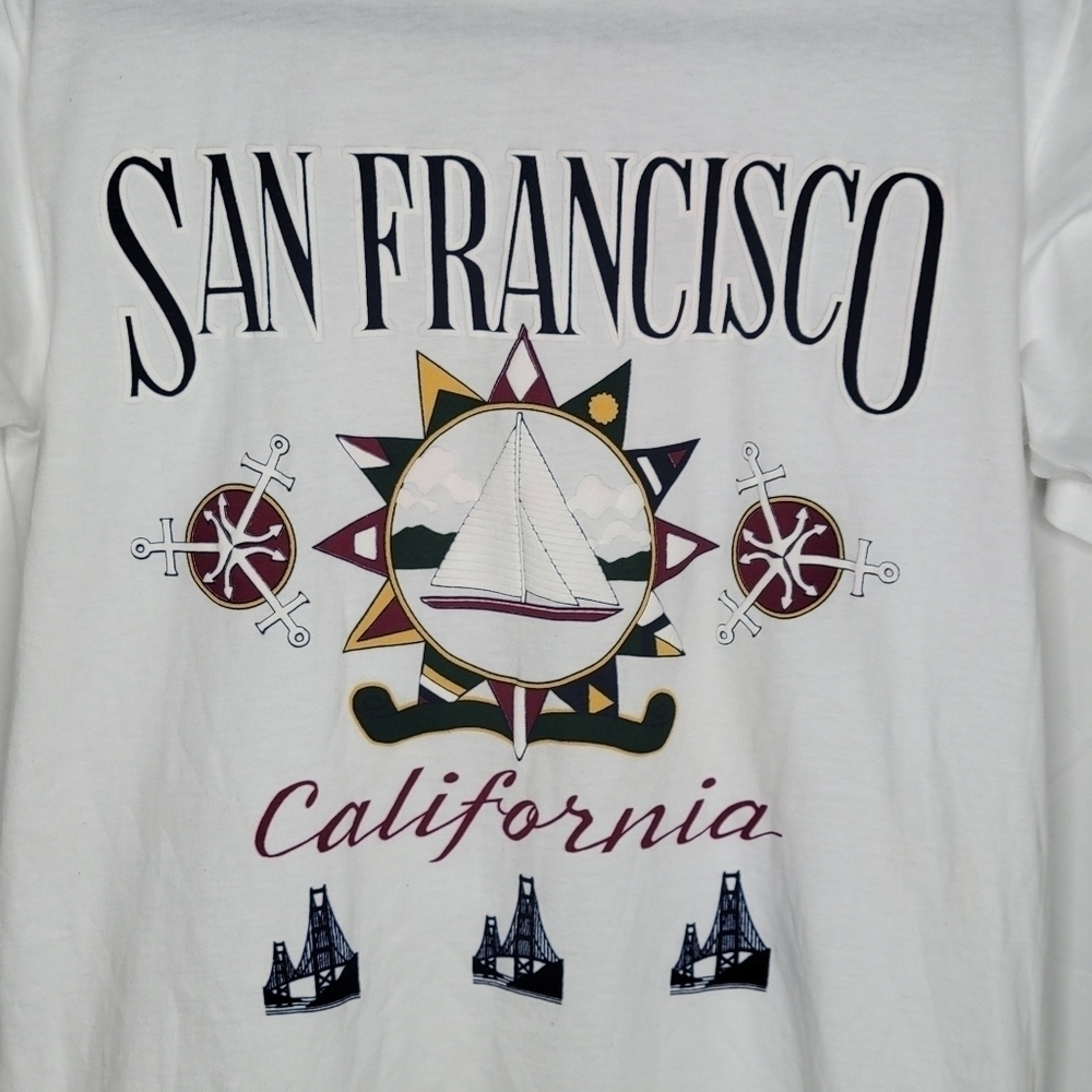 Vintage 90s San Francisco California Puff Graphic T-Shirt in White Size Medium - Picture 3 of 4